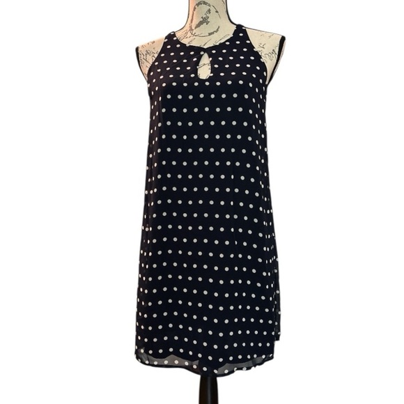 CHARLOTTE RUSSE halter dress, dark blue white polka dots, sz M, lined, keyhole - Picture 9 of 9